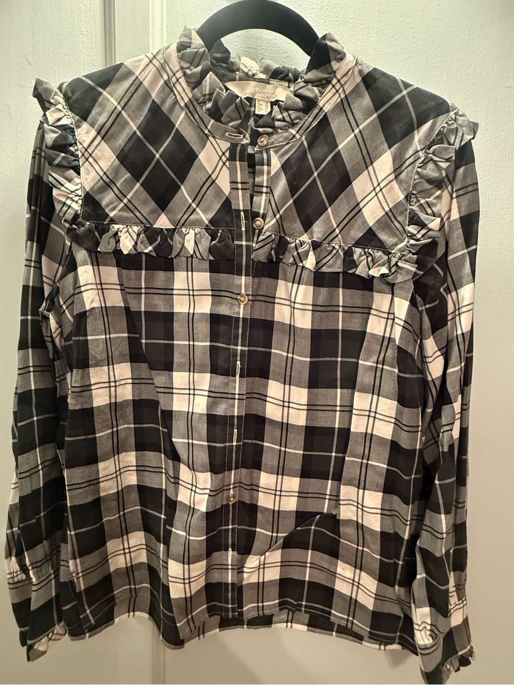 Barbour Plaid Ruffle Yoke Button-Down Shirt